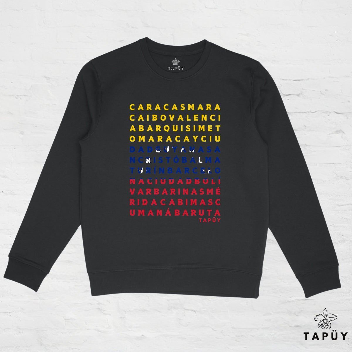 Sweatshirt Unisexe Ciudades de Venezuela Noir / XS de la marque Tapüy