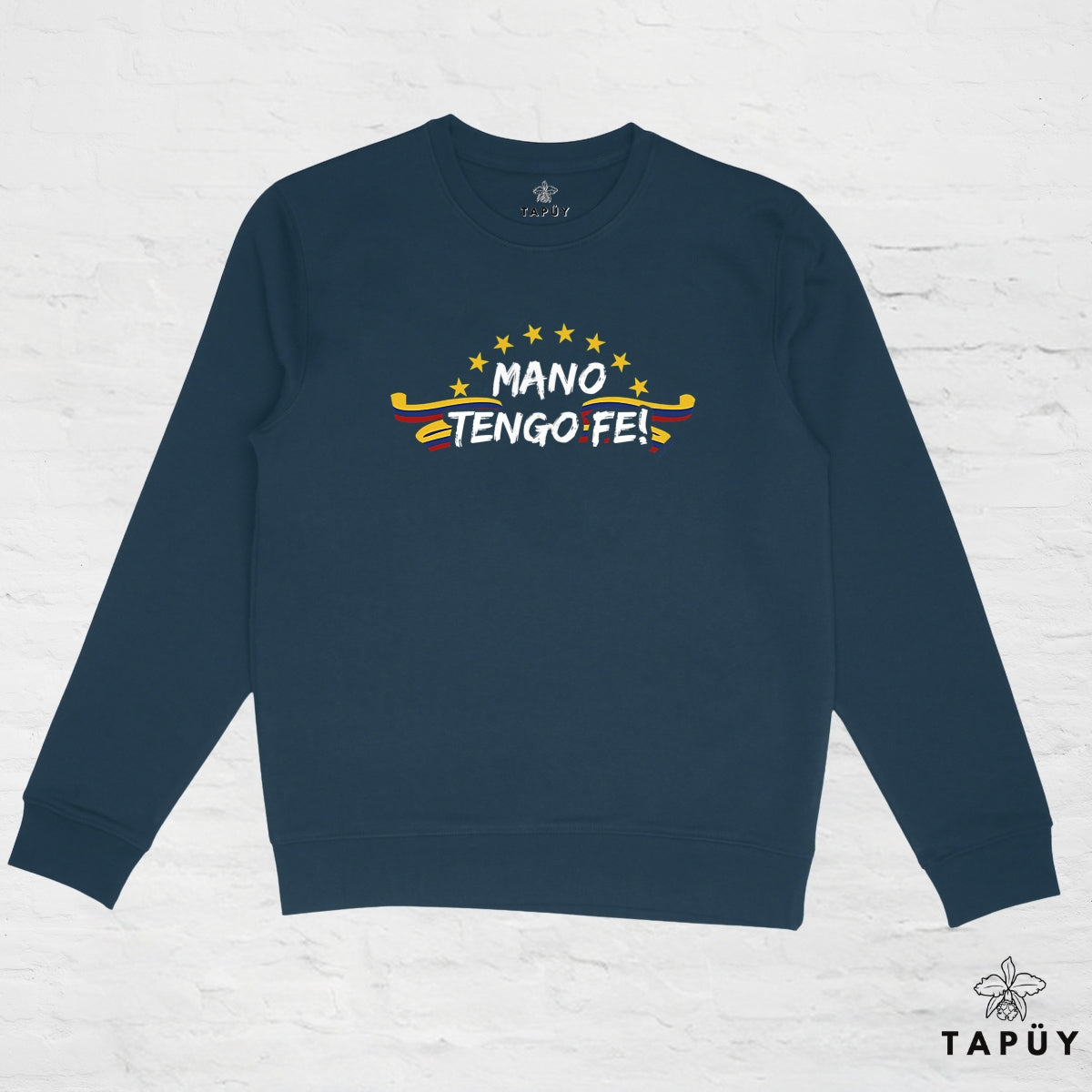 Sweatshirt Unisexe Mano Tengo Fe! Bleu Marine / XS de la marque Tapüy