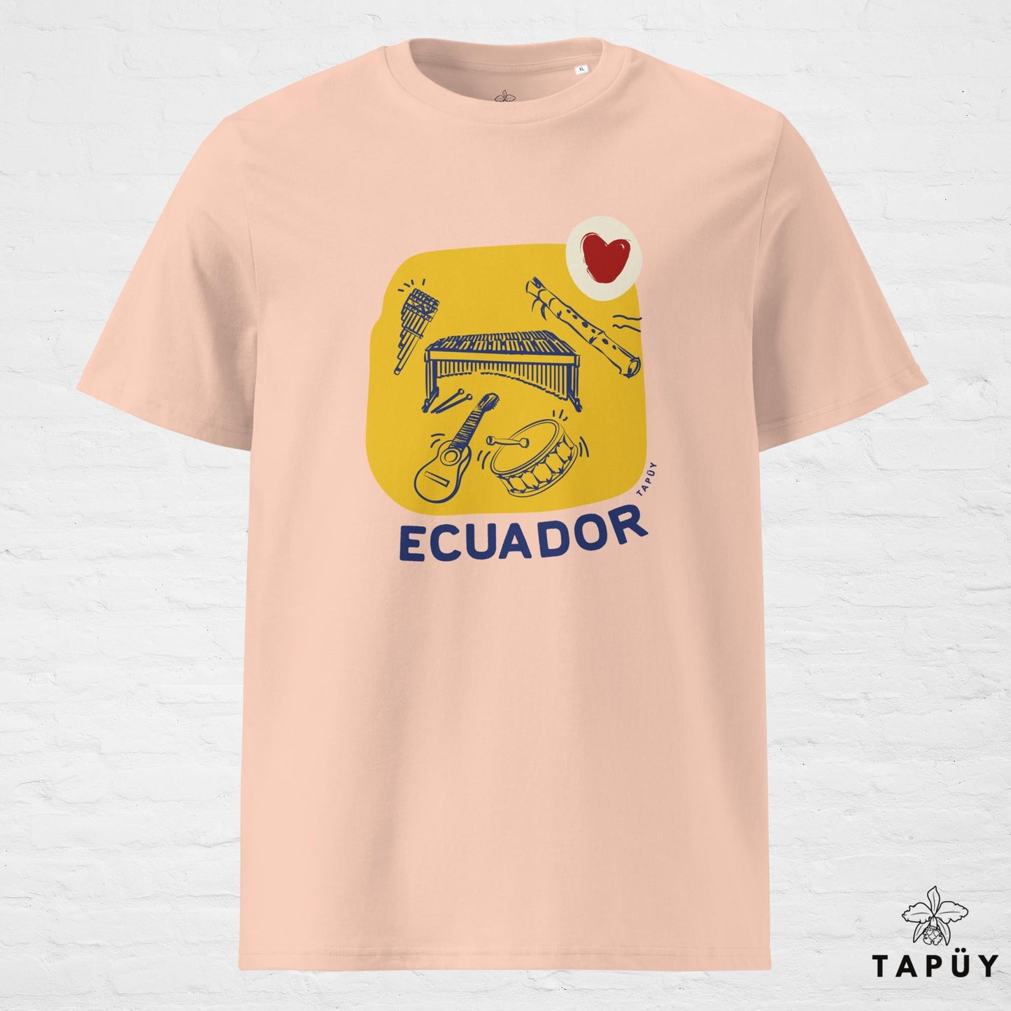 T-Shirt Homme Folklore de Ecuador Fraiche Peche / S de la marque Tapüy