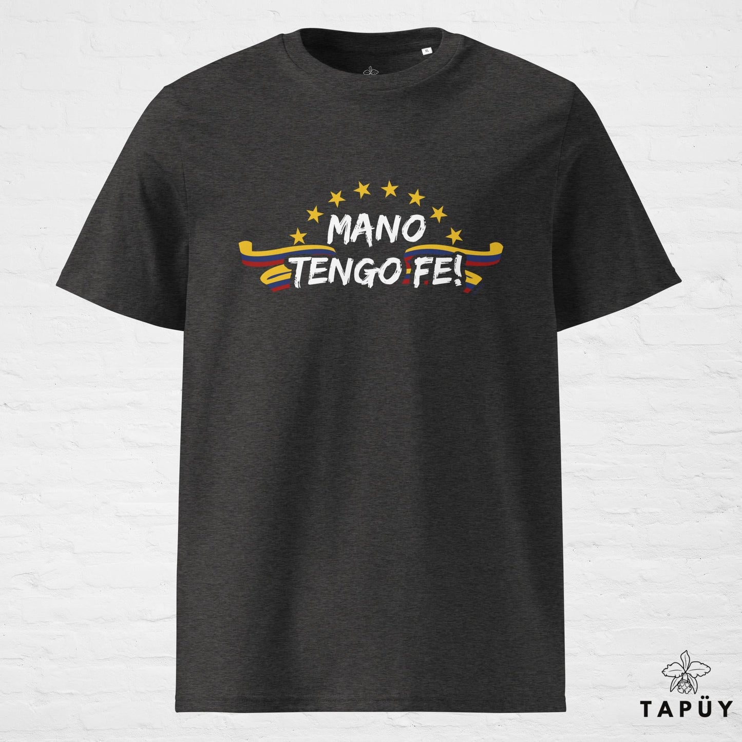 T-Shirt Homme Mano Tengo Fe! Gris Foncé Chiné / S de la marque Tapüy